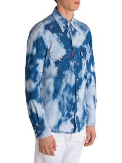 Shop Dsquared2 Bleached Denim Button-down Shirt In Blue