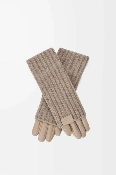 Loewe Leather And Ribbed Cashmere Gloves In Brown