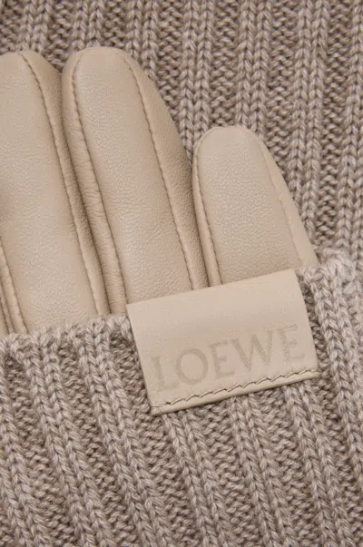 Loewe Leather And Ribbed Cashmere Gloves In Brown