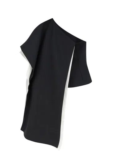 Rohe One-shoulder Caped Wool-blend Top In Black