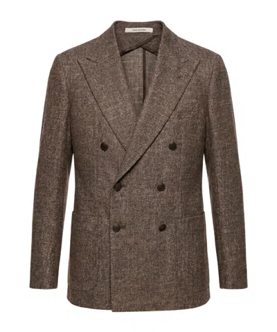 Tagliatore Double-breasted Wool Blazer In Brown
