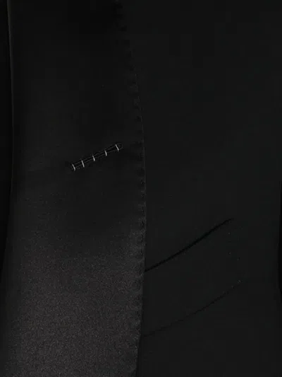 Tom Ford Satin-trimmed Wool And Silk Pant Suit In Black