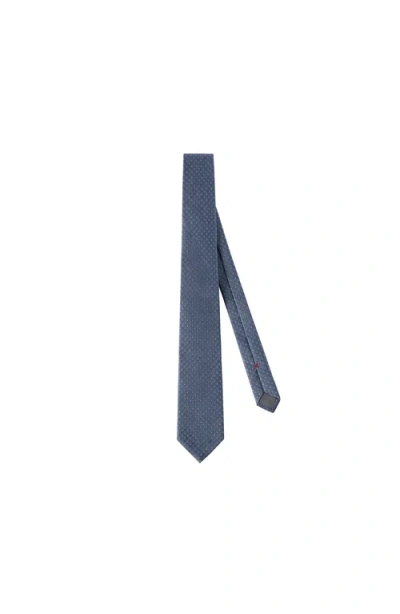 Brunello Cucinelli Silk Tie With Geometric Pattern In Blue