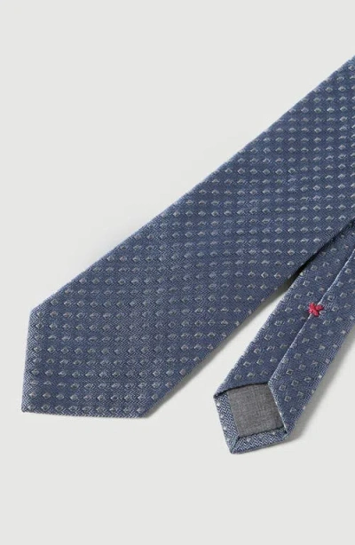 Brunello Cucinelli Silk Tie With Geometric Pattern In Blue