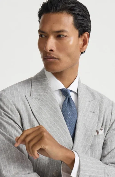 Brunello Cucinelli Silk Tie With Geometric Pattern In Blue
