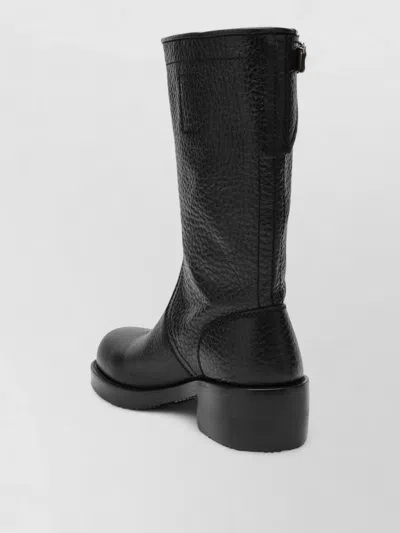 Dries Van Noten Mid Calf Boots Chunky Heel Closed Toe In Black