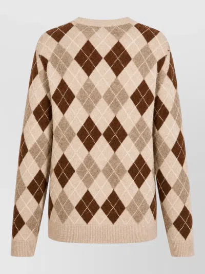 P.a.r.o.s.h Argyle Knit Crew Neck Long Sleeve Top
