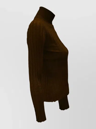 La Rose Cashmere Silk Ribbed Turtleneck Long Sleeve In Brown