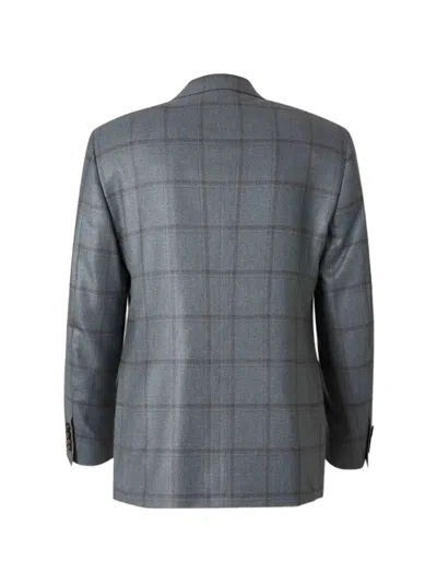 Canali Check-pattern Single-breasted Blazer In Gray