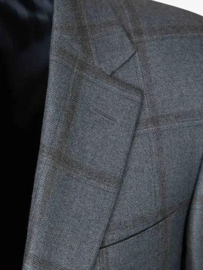 Canali Check-pattern Single-breasted Blazer In Gray