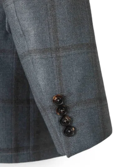 Canali Check-pattern Single-breasted Blazer In Gray
