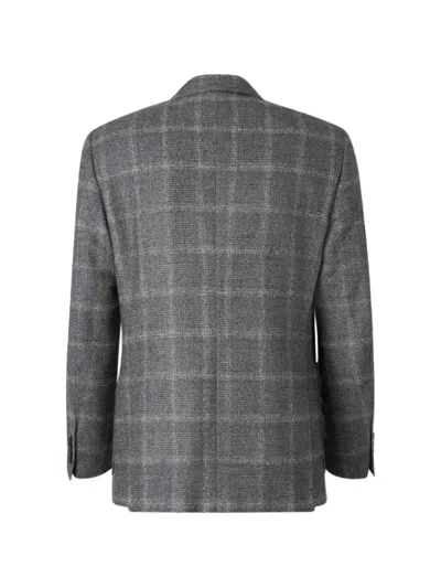Canali Check-pattern Single-breasted Blazer In Gray