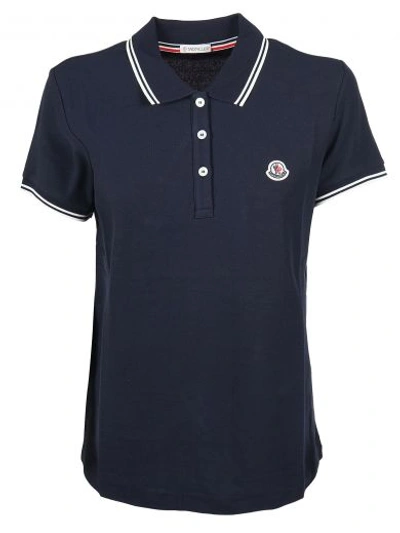 Shop Moncler Embroidered Logo Polo Shirt In Blu