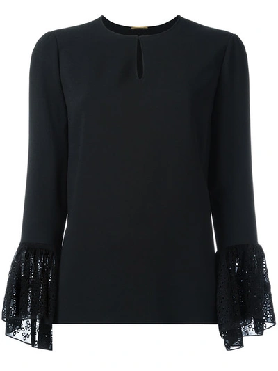 Shop Saint Laurent Lace Cuff Long Sleeve Blouse In Black