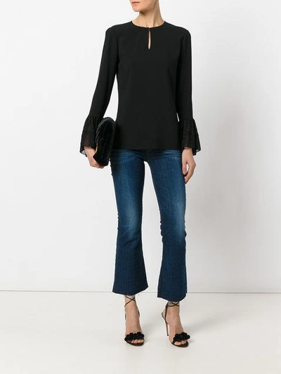 Shop Saint Laurent Lace Cuff Long Sleeve Blouse In Black