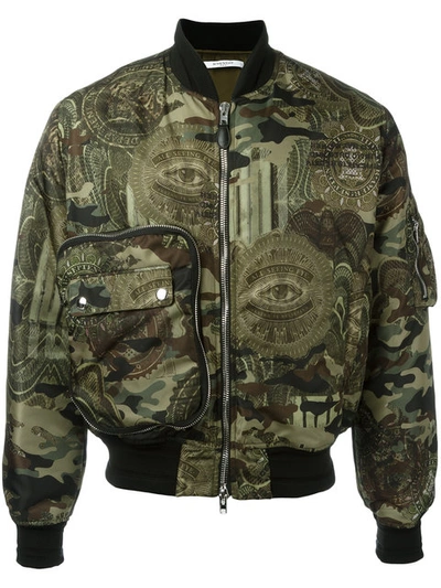 Givenchy Camouflage Printed Bomber Jacket In Green