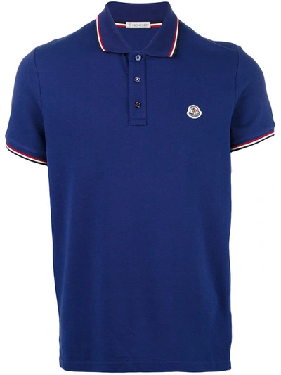 Moncler Striped Trim Polo Shirt - Blue