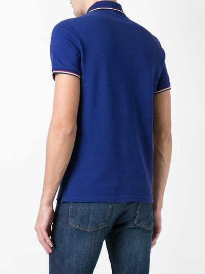 Shop Moncler Striped Trim Polo Shirt - Blue