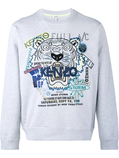 Kenzo Embroidered Tiger Cotton Sweatshirt, Grey In Gris Clair|grigio