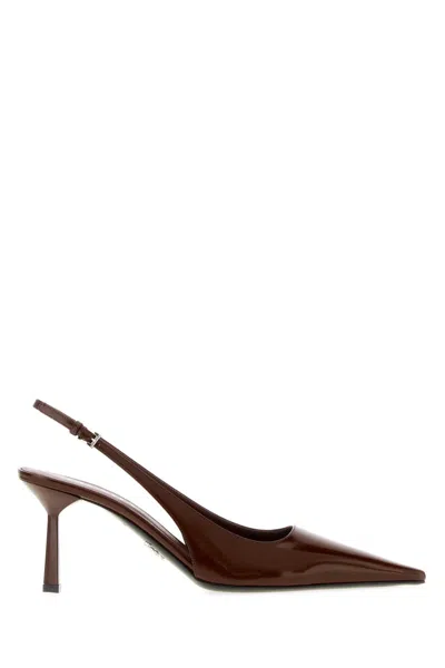 Prada Brown Slingback Pumps In Brown