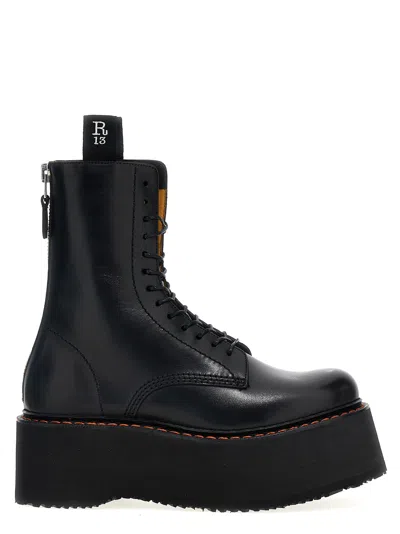R13 Black Double Stack Boots In Black
