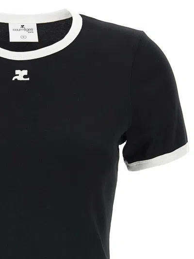 Courrèges Courreges Women Cotton T Shirt With Contrasting Profiles In Black