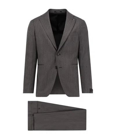 Tagliatore Micro Houndstooth Pattern Wool Suit With Blazer And Tailored Pants In Gray