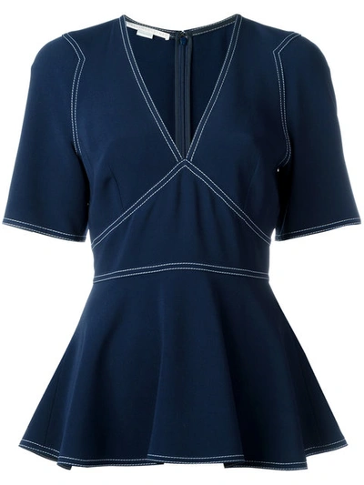 Stella Mccartney Contrast Stitch Kimono Blouse In Blu Midnight|blu