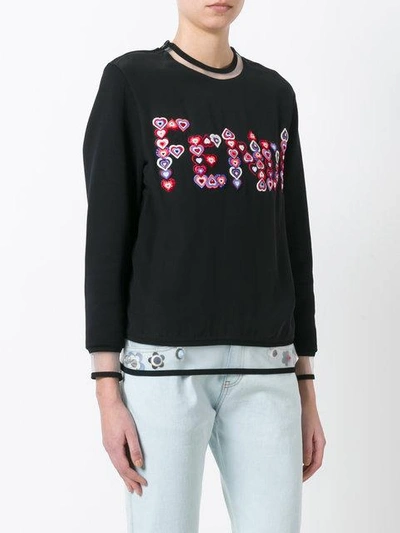 Shop Fendi Embellished Heart Sweatshirt In Black