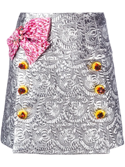 Dolce & Gabbana Bow Brocade Mini Skirt In Silver