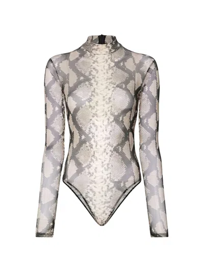Lapointe Printed Mesh Mock Neck Bodysuit In Multi