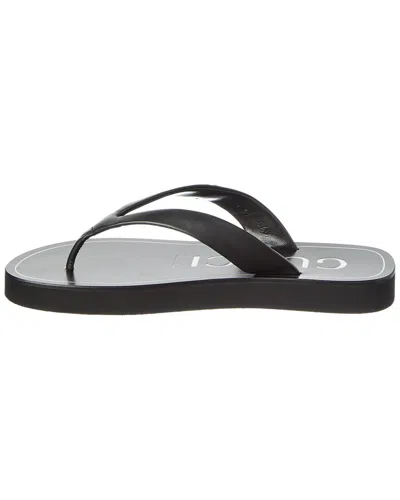 Gucci Black Nappa Leather Platform Thong Sandals With Double G In Black