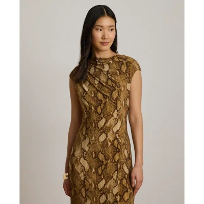 Ralph Lauren Python-print Jersey Cap-sleeve Dress In Tan Multi In Tan Multi