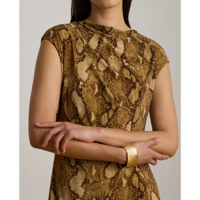 Ralph Lauren Python-print Jersey Cap-sleeve Dress In Tan Multi In Tan Multi