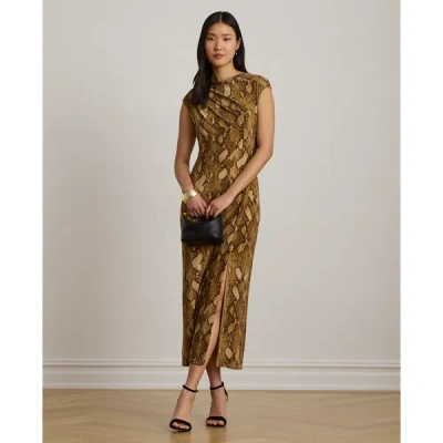 Ralph Lauren Python-print Jersey Cap-sleeve Dress In Tan Multi In Tan Multi