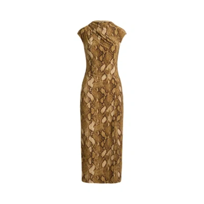 Ralph Lauren Python-print Jersey Cap-sleeve Dress In Tan Multi In Tan Multi