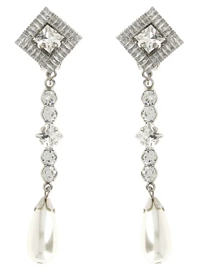 Alessandra Rich Mini Embellished Metal Earrings 10.5 Cm X 2.5 Cm In Silver
