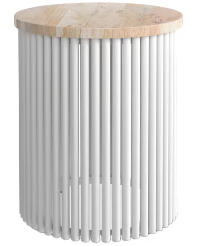 Simpli Home Demy 18in Solid Mango/metal Industrial Accent Table In White