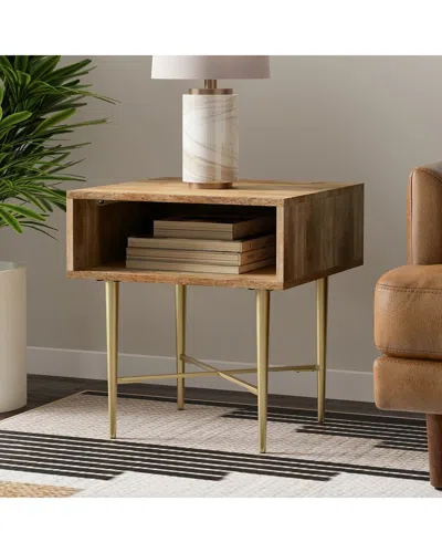Simpli Home Fallon Solid Mango Wood 20in Square Contemporary End Table