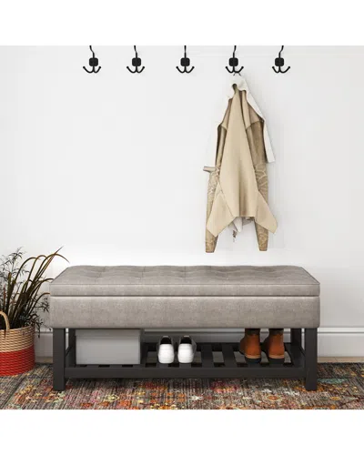Simpli Home Cosmopolitan 44in Transitional Rectangle Storage Ottoman Bench  With Open Bottom In Brown