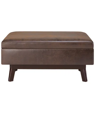 Simpli Home Owen 36in Mid Century Modern Rectangle Small Rectangular Storage  Ottoman In Brown