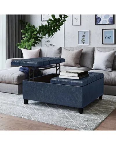 Simpli Home Harrison 36in Transitional Square Coffee Table Storage Ottoman
