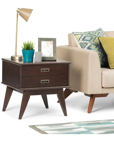 Simpli Home Draper Solid Hardwood 22in Rectangle Mid Century Modern End Side  Table In Brown