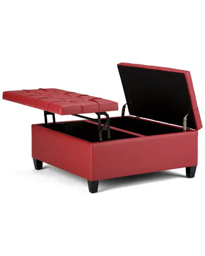 Simpli Home Harrison 36in Transitional Square Coffee Table Storage Ottoman