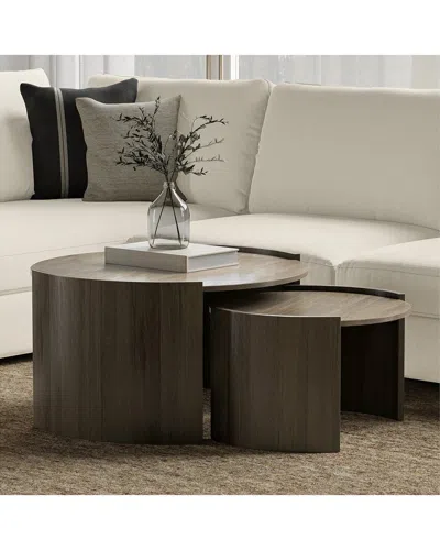 Simpli Home Robin Solid Mango Wood 32in Round Contemporary 2pc Nesting Table