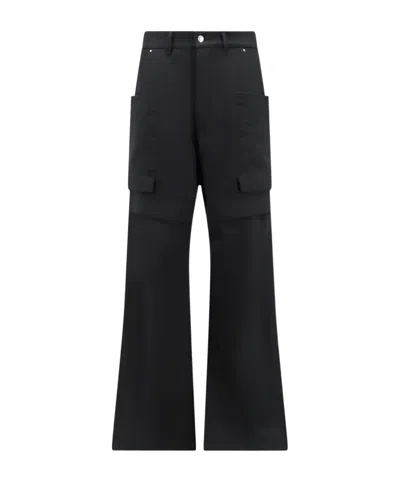 Rick Owens Stefan Flared Grain De Poudre Wool Cargo Trousers In Black