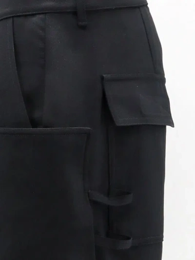 Rick Owens Stefan Flared Grain De Poudre Wool Cargo Trousers In Black