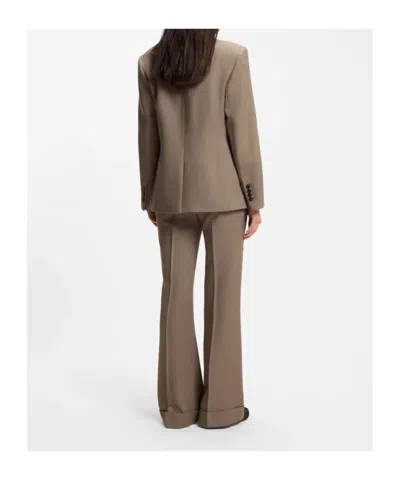 Hugo Boss Structured Brown Double-breasted Blazer With Notched Lapel In Brown