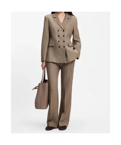 Hugo Boss Structured Brown Double-breasted Blazer With Notched Lapel In Brown