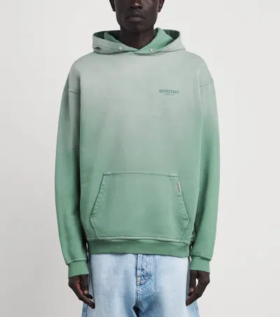 Represent Relaxed Fit Cotton Hoodie With Printed Logo In Green